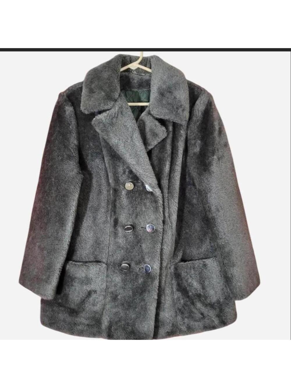 Vintage 70s Sears Faux Fur Peacoat Silver / Gray - Medium Large
